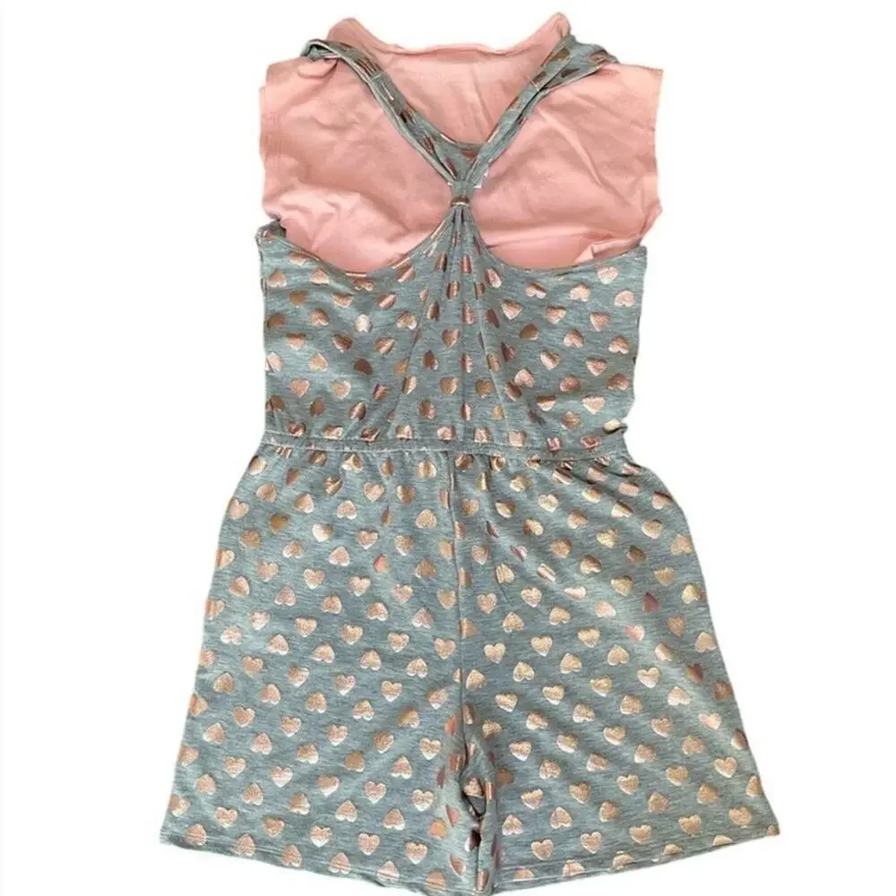 Blush by US Angels Girls Rompers Tops Floral Heart Gray Pink Blue 3 Sets NWT